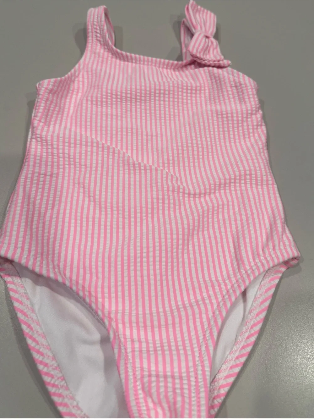 Girls' Cat & Jack Pink Stripe 1 Piece Swimsuit with Shoulder Bow 2T